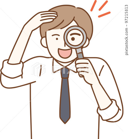 Men with a magnifying glass Economic information Simple illustration 97215813