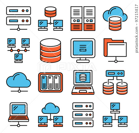 Server, Internet and Network Icons Set on White Background. Vector Server, Internet and Network Icons Set on White Background. Vector 97215817