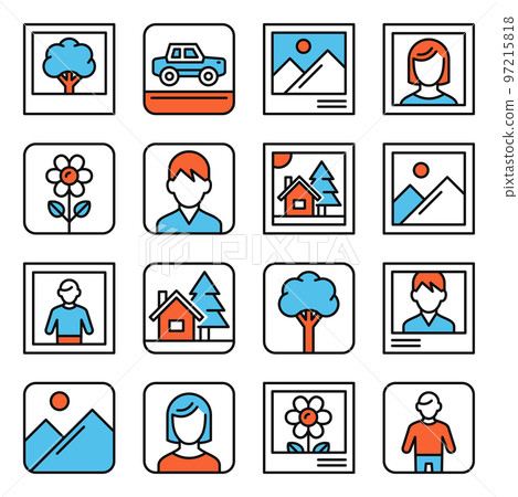 Photo Picture Icons Set on White background. Line Style Image Vector Photo Picture Icons Set on White background. Line Style Image Vector 97215818