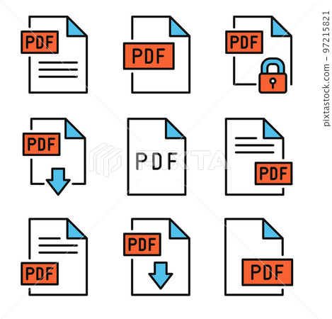 PDF Icons Set on White Background. Line Style... - Stock Illustration ...