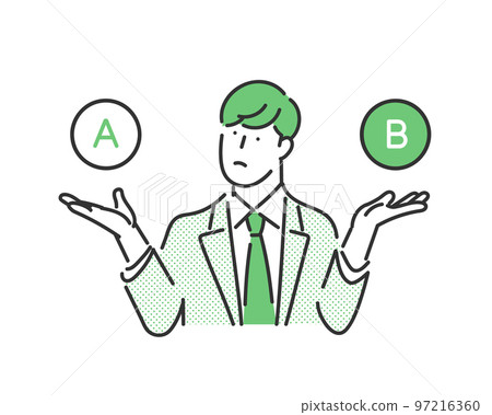 Illustration material of a male business person who thinks by comparing A and B Illustration material of a male business person who thinks by comparing A and B 97216360