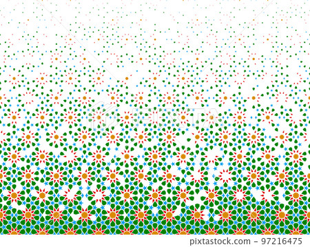 Geometric pattern of color figures on a white background. Seamless in one direction.SCALE method Geometric pattern of color figures on a white background. Seamless in one direction.SCALE method 97216475