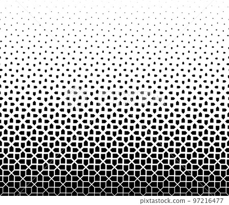 Geometric pattern of black figures on a white background. Seamless in one direction.SCALE method Geometric pattern of black figures on a white background. Seamless in one direction.SCALE method 97216477