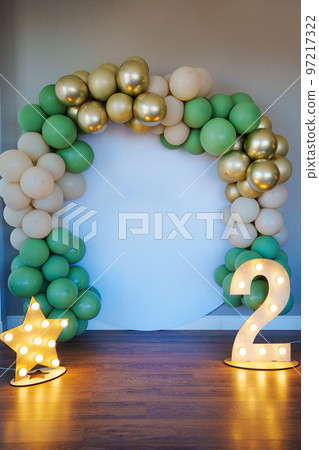 an arch of balloons, lamps in the shape of a number two and a star an arch of balloons, lamps in the shape of a number two and a star 97217322