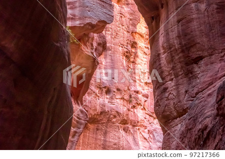 Al Siq Canyon in Petra, Jordan, sandstone walls 97217366
