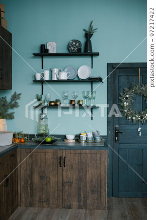 Stylish Scandinavian cuisine, decorated for Christmas and New Year Stylish Scandinavian cuisine, decorated for Christmas and New Year 97217422