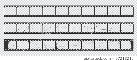 Old grunge movie film long strip or vintage filmstrip, vector video reel frames. Retro cinema video or photo tape with scratched grunge frames and transparent background, motion picture film strip Old grunge movie film long strip or vintage filmstrip, vector video reel frames. Retro cinema video or photo tape with scratched grunge frames and transparent background, motion picture film strip 97218213