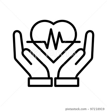 Heartbeat line heart cardio icon. Hand holding heart. Concept of heart disease. 97218919