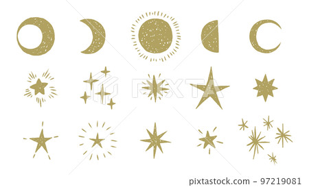 月亮和星星，簡單的手繪天體，時尚閃閃發光的裝飾插圖集 97219081