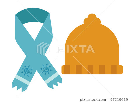 一條圍巾和一頂針織帽。寒冷的天氣措施，保暖的衣服 97219619