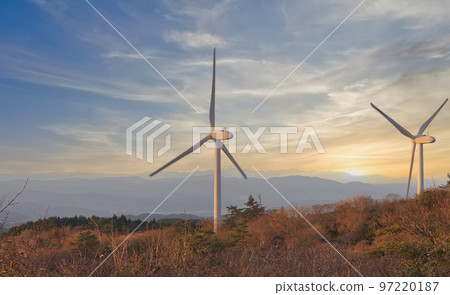 Natural scenery of windmills and sunset (image of environmental ecology) Natural scenery of windmills and sunset (image of environmental ecology) 97220187