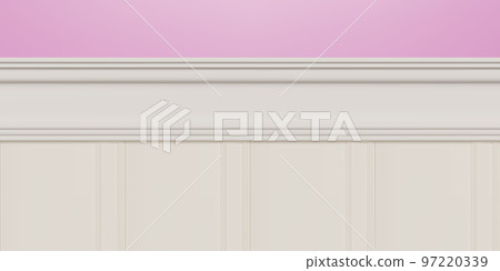 Beige beadboard or wainscot with top chair guard trim seamless pattern on pink wall 97220339