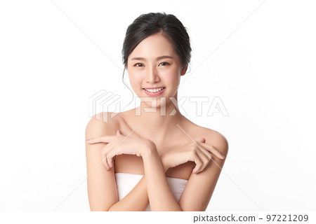 Beautiful young asian woman with clean fresh skin on white background, Face care, Facial treatment, Cosmetology, beauty and spa, Asian women portrait. 97221209