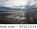 fukutsu city mirror sea sunset, sunset, reflection 97221314