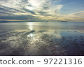 fukutsu city mirror sea sunset, sunset, reflection 97221316