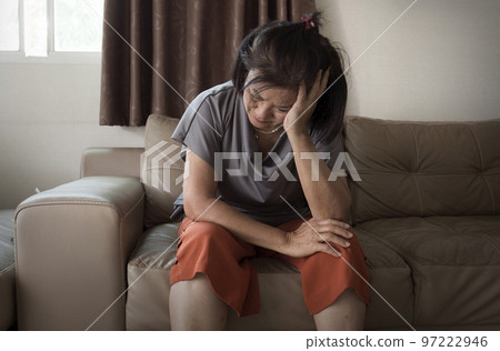 old asian woman feel headache and suffering from mental health old asian woman feel headache and suffering from mental health 97222946