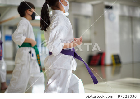 Children practicing in a karate classroom 97223036