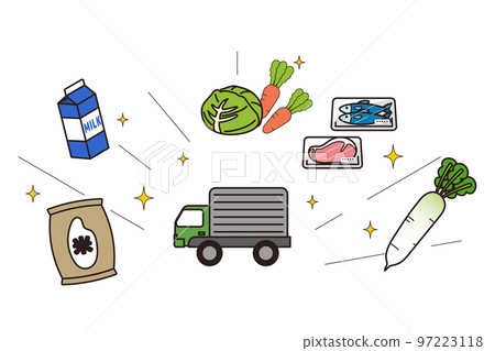 卡車為網絡超市運送配料的插圖 卡車為網絡超市運送配料的插圖 97223118
