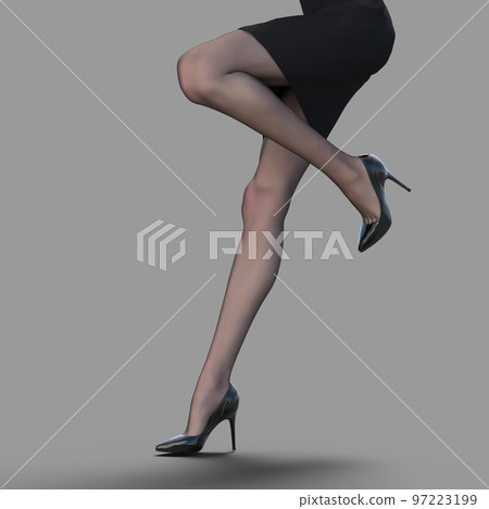 穿著絲襪的女人的美腿燙髮3DCG插畫素材 97223199