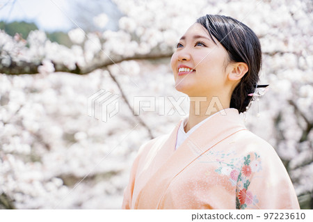 盛開的櫻花和穿著和服的女人 Sakura Spring 盛開的櫻花和穿著和服的女人 Sakura Spring 97223610