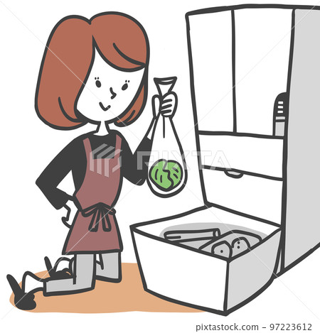 The vegetable compartment of the refrigerator and the housewife The vegetable compartment of the refrigerator and the housewife 97223612