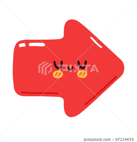 Cute funny red arrow icon. Vector hand drawn cartoon kawaii character illustration icon. Isolated on white background. Red arrow right direction 97224659