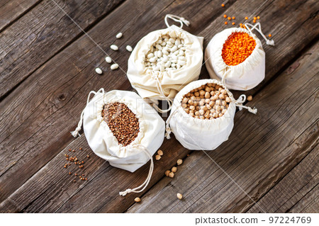 Grains bags lentils, chickpeas, buckwheat and beans 97224769