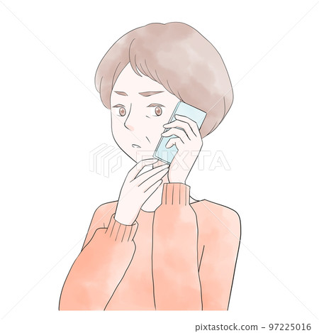 Doubt Illustration of a senior woman making a phone call with a smartphone (watercolor style) Doubt Illustration of a senior woman making a phone call with a smartphone (watercolor style) 97225016