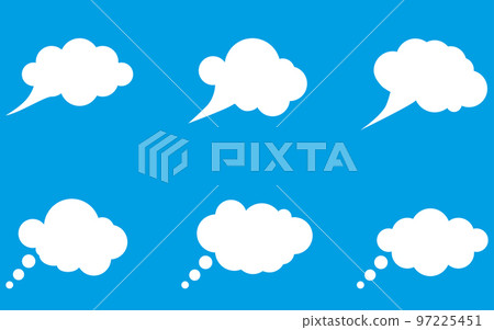 Set of white clouds for thoughts, messages and other records isolated on blue background Set of white clouds for thoughts, messages and other records isolated on blue background 97225451