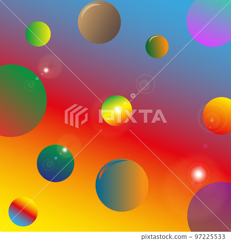 Abstract background with cluster of spheres. Multicolored bubbles on a blue-orange background. Vector illustration of multicolored balloons. Modern trendy banner or poster design 97225533