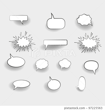 Set of comic speech bubbles and halftone elements of various shapes. Flat style. Vector Set of comic speech bubbles and halftone elements of various shapes. Flat style. Vector 97225563