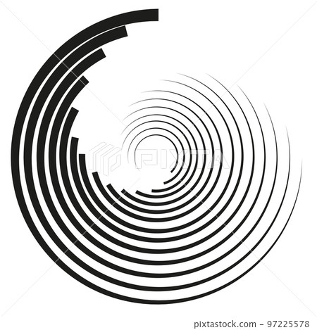 Geometric element of concentric circles. Black color on a white background. Radial, radiant pie chart. Flat style. Vector 97225578
