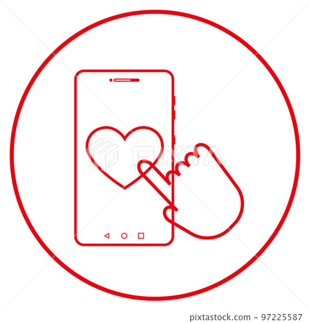 Mobile phone icon with heart thin line icon for web and mobile. Modern minimalistic flat design. Red icon on white background. Vector Mobile phone icon with heart thin line icon for web and mobile. Modern minimalistic flat design. Red icon on white background. Vector 97225587