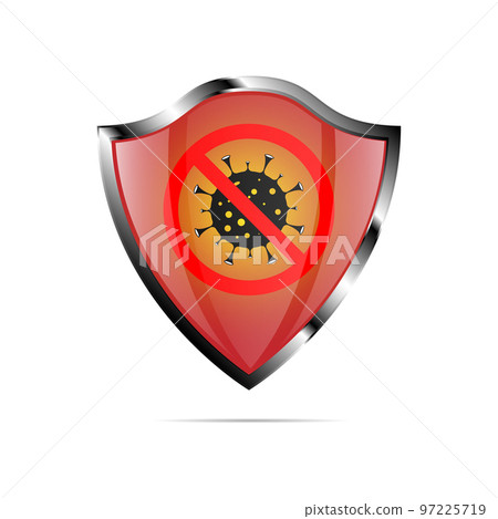 Stop the coronavirus. COVID-19. Red shield with virus and red circle. Stop the coronavirus outbreak. Isolated for design and internet. Vector Stop the coronavirus. COVID-19. Red shield with virus and red circle. Stop the coronavirus outbreak. Isolated for design and internet. Vector 97225719