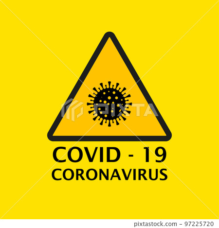 Dangerous virus icon illustration. Crown virus warning sign logo concept isolated on yellow background. COVID 19. Illustration of a dangerous virus icon. Pandemic. Vector Dangerous virus icon illustration. Crown virus warning sign logo concept isolated on yellow background. COVID 19. Illustration of a dangerous virus icon. Pandemic. Vector 97225720
