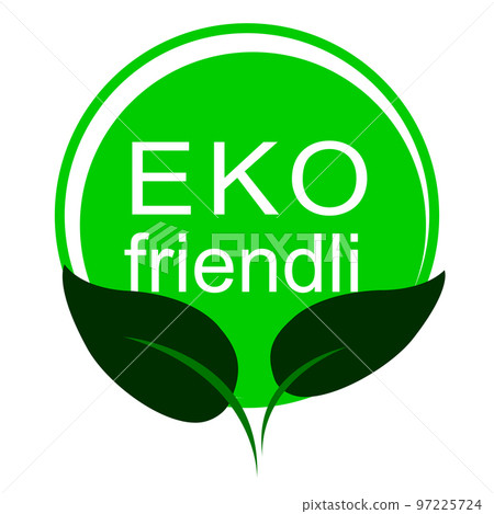 Eco-friendly green leaf. Safe for health. Ecological goods stamp icon. Symbol, logo, template. Flat style. On a white background. Vector 97225724