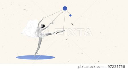 Contemporary art collage. Lightness. Young girl, ballerina dancing on beige background Contemporary art collage. Lightness. Young girl, ballerina dancing on beige background 97225736