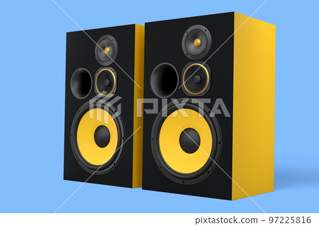 Hi-fi speakers with loudspeakers for sound recording studio on blue background. Hi-fi speakers with loudspeakers for sound recording studio on blue background. 97225816