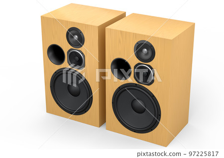 Hi-fi speakers with loudspeakers for sound recording studio on white background. Hi-fi speakers with loudspeakers for sound recording studio on white background. 97225817