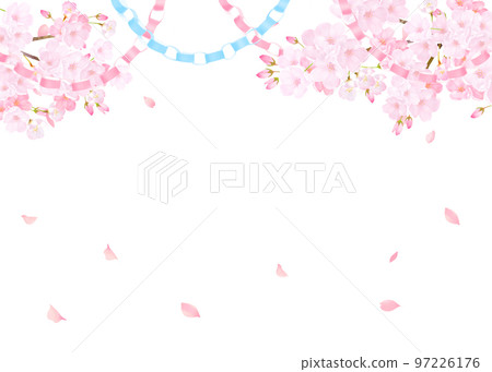 Light pink cute cherry blossoms and origami hoop decoration-spring white back frame background material with falling petals Light pink cute cherry blossoms and origami hoop decoration-spring white back frame background material with falling petals 97226176