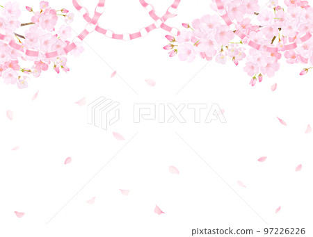 淺粉色可愛櫻花摺紙環裝飾-春天白色背框背景素材飄落花瓣 97226226