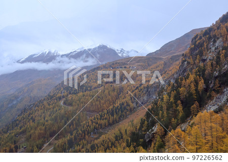 View of landscape furi mountain in autumn season from cable car in zermatt, swiss 97226562