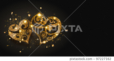 Valentine card with two shiny hearts 97227162