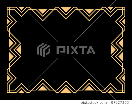 Art deco frame. Vintage linear border. Design a template for invitations, leaflets and greeting cards. Geometric golden frame. The style of the 1920s - 1930s. Vector illustration Art deco frame. Vintage linear border. Design a template for invitations, leaflets and greeting cards. Geometric golden frame. The style of the 1920s - 1930s. Vector illustration 97227263