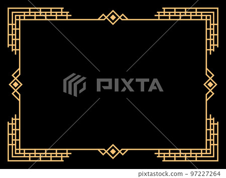 Art deco frame. Vintage linear border. Design a template for invitations, leaflets and greeting cards. Geometric golden frame. The style of the 1920s - 1930s. Vector illustration Art deco frame. Vintage linear border. Design a template for invitations, leaflets and greeting cards. Geometric golden frame. The style of the 1920s - 1930s. Vector illustration 97227264