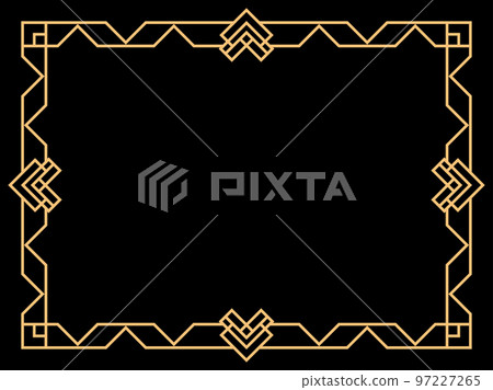 Art deco frame. Vintage linear border. Design a template for invitations, leaflets and greeting cards. Geometric golden frame. The style of the 1920s - 1930s. Vector illustration Art deco frame. Vintage linear border. Design a template for invitations, leaflets and greeting cards. Geometric golden frame. The style of the 1920s - 1930s. Vector illustration 97227265