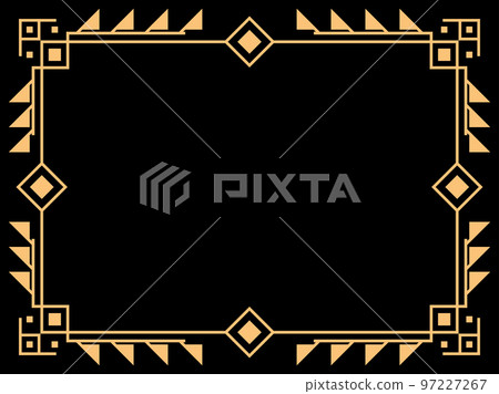 Art deco frame. Vintage linear border. Design a template for invitations, leaflets and greeting cards. Geometric golden frame. The style of the 1920s - 1930s. Vector illustration 97227267