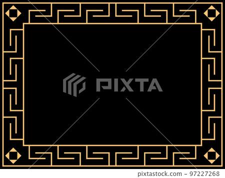Art deco frame. Vintage linear border. Design a template for invitations, leaflets and greeting cards. Geometric golden frame. The style of the 1920s - 1930s. Vector illustration 97227268
