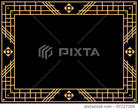 Art deco frame. Vintage linear border. Design a template for invitations, leaflets and greeting cards. Geometric golden frame. The style of the 1920s - 1930s. Vector illustration 97227269