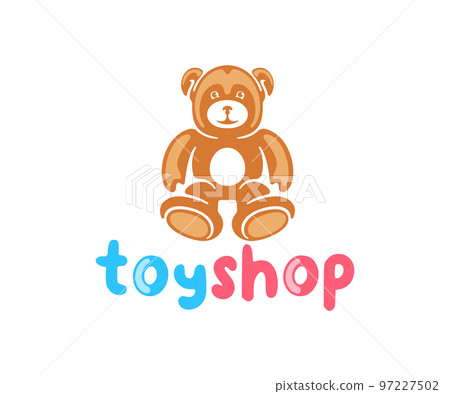 Toy bear and children's toy, teddy bear, animal, logo design. Soft toy, child, kindergarten, game and play, vector design and illustration 97227502